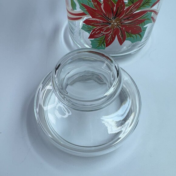 Vintage Clear Glass Canister Candy Jar Container Poinsettia Christmas with Lid - Picture 4 of 8